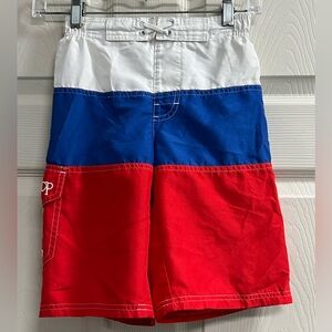 Ocean Pacific OP Boys Red White Blue  Board Shorts - Size 8 - VGUC